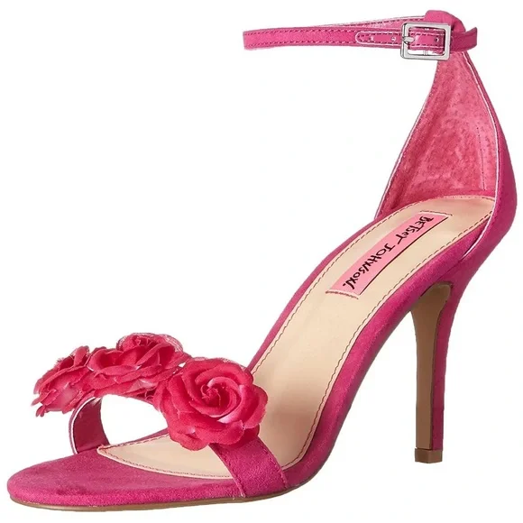 BETSEY JOHNSON Bromme Fuchsia Fabric Floral Dress Sandal Open Toe Heels Size 7 - Picture 3 of 11